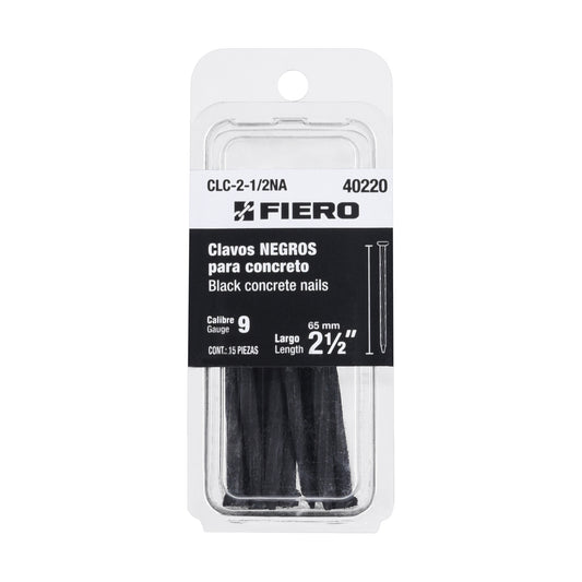 Blíster con 15 clavos negros para concreto 2-1/2', Fiero Caja con 12, 40220