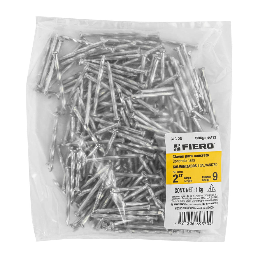 Bolsa con 1 kg de clavos para concreto galvanizados 2' Caja con 5, 44123