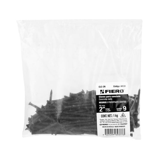 Bolsa con 1 kg de clavos para concreto negros 2', FIERO Caja con 5, 44133