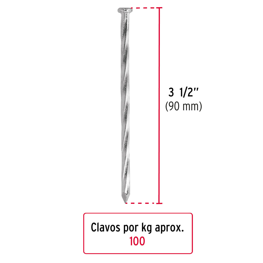 Bolsa con 1 kg de clavos para concreto galvanizados 3-1/2' Caja con 5, 44126
