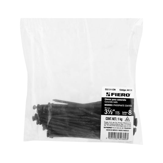 Bolsa con 1 kg de clavos para concreto negros 3-1/2', FIERO Caja con 5, 44136