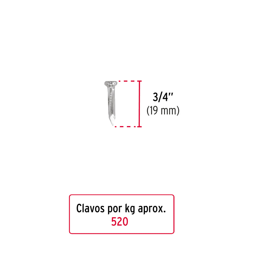 Bolsa con 1 kg de clavos para concreto galvanizados 3/4' Caja con 5, 44120