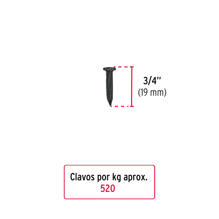 Bolsa con 1 kg de clavos para concreto negros 3/4', FIERO Caja con 5, 44130