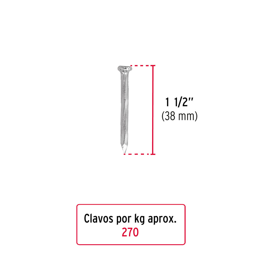 Kilo de clavos para concreto 1-1/2'galvanizado,caja de 25 kg Caja con 25, 44831