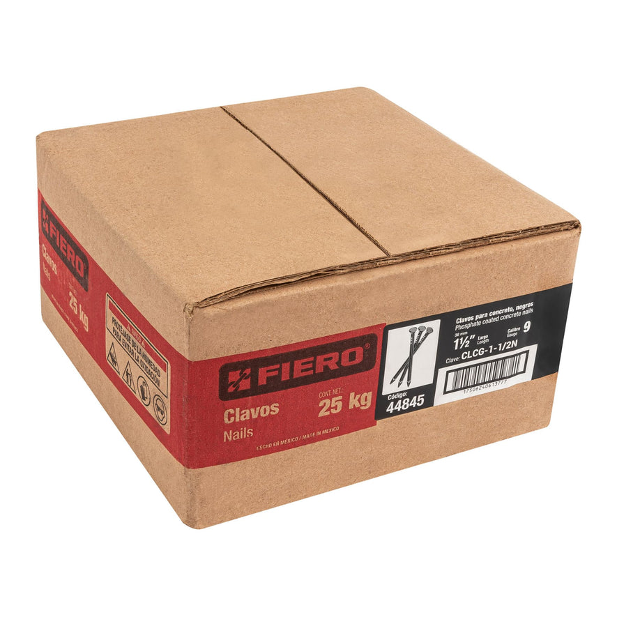 Kilo de clavos para concreto 1-1/2'negros, caja de 25 kg Caja con 25, 44845