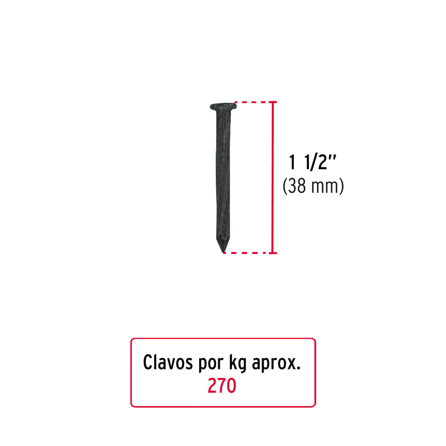 Kilo de clavos para concreto 1-1/2'negros, caja de 25 kg Caja con 25, 44845