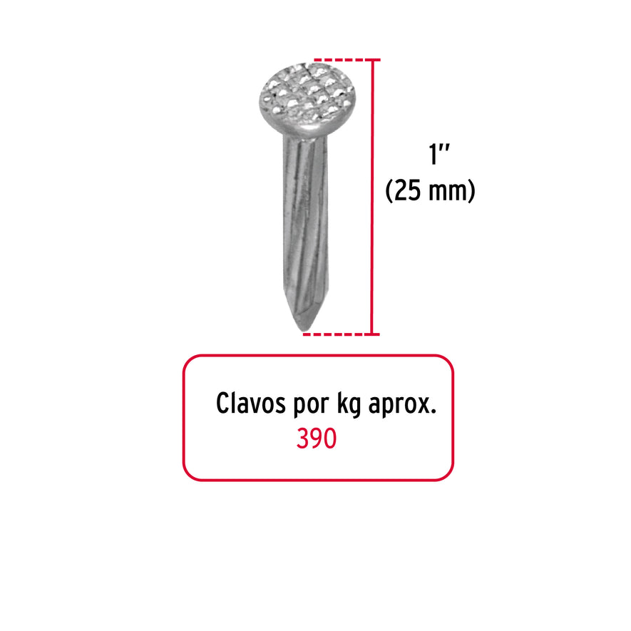 Kilo de clavos para concreto 1' galvanizado, caja de 25 kg Caja con 25, 44830