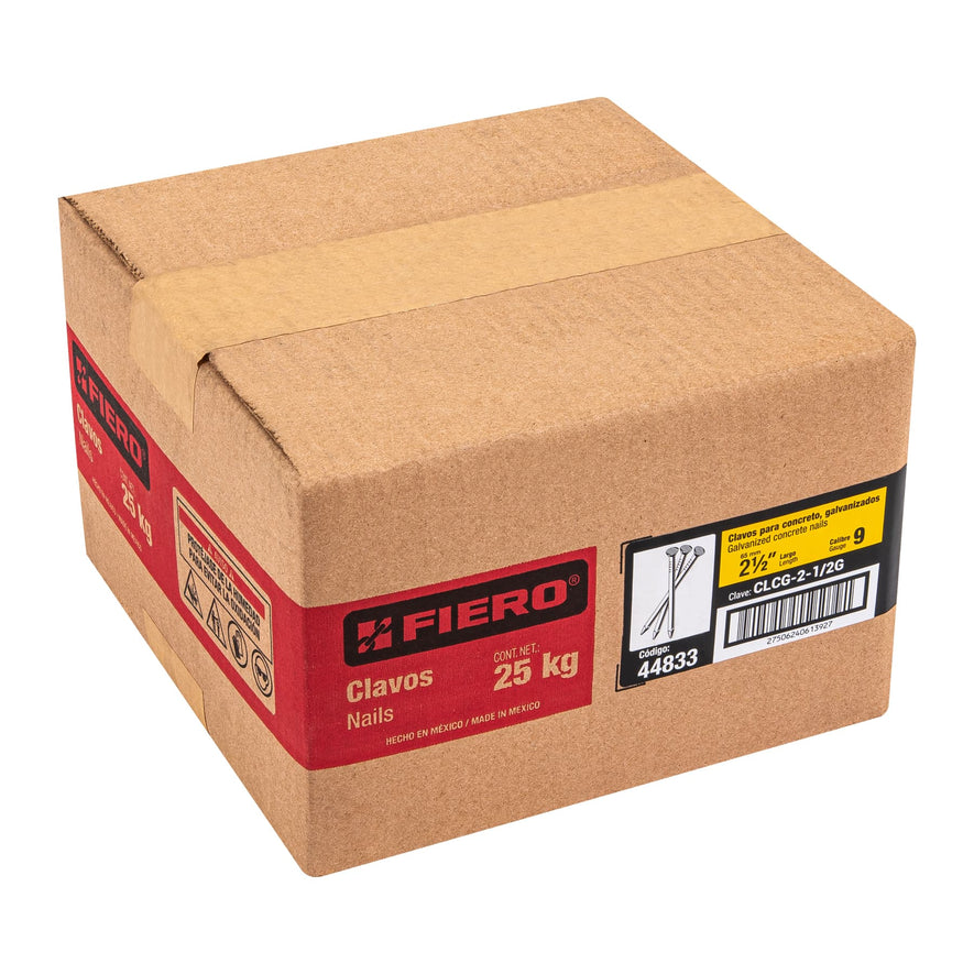 Kilo de clavos para concreto 2-1/2'galvanizado,caja de 25 kg Caja con 25, 44833