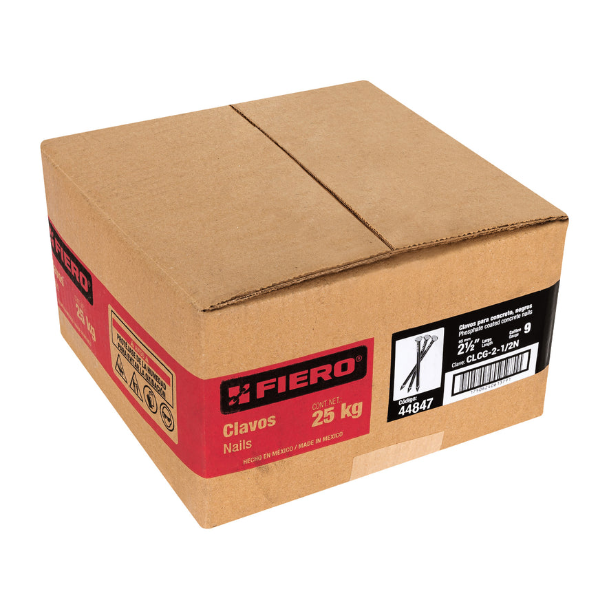 Kilo de clavos para concreto 2-1/2' negros, caja de 25 kg Caja con 25, 44847