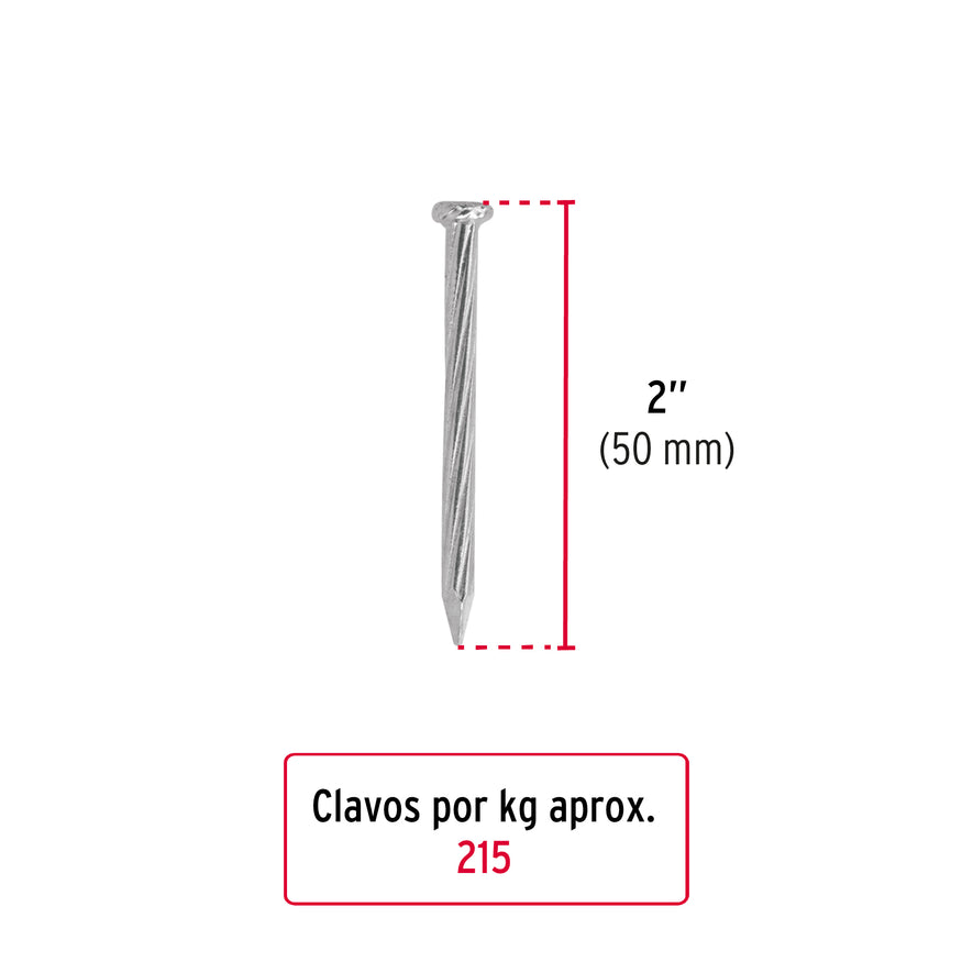 Kilo de clavos para concreto 2' galvanizado, caja de 25 kg Caja con 25, 44832
