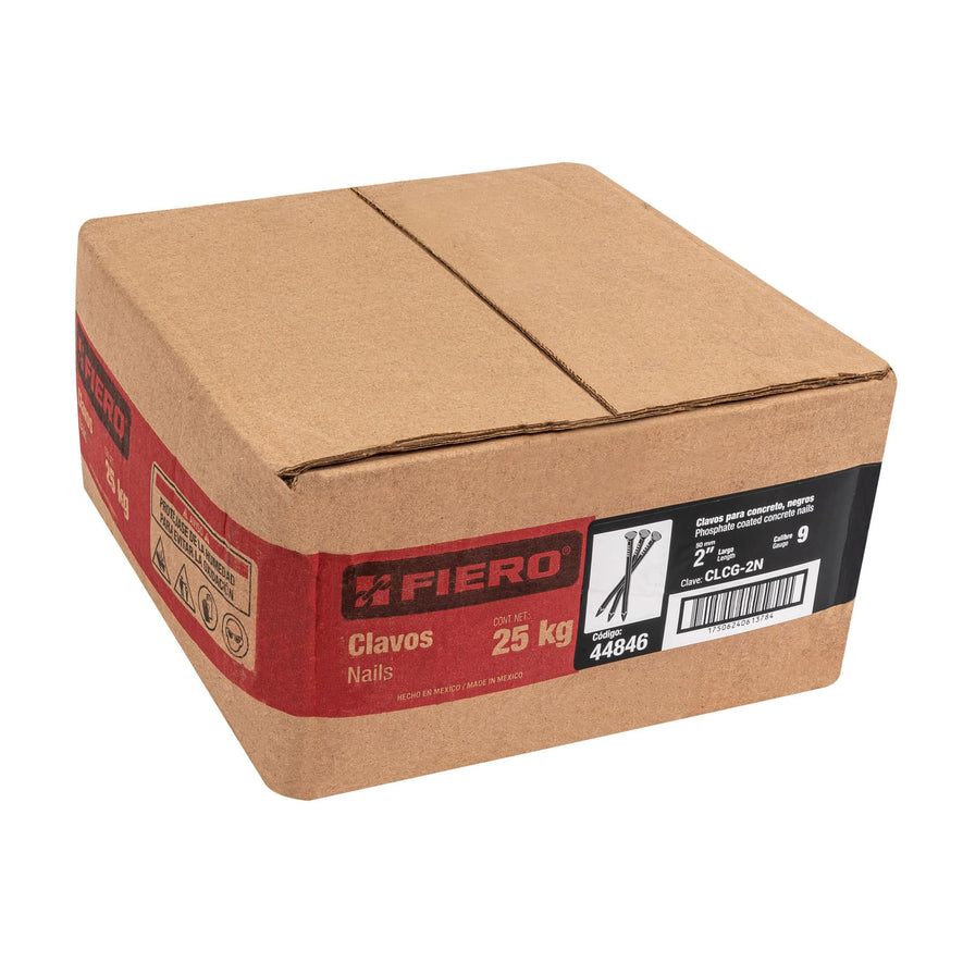 Kilo de clavos para concreto 2' negros, caja de 25 kg, FIERO Caja con 25, 44846