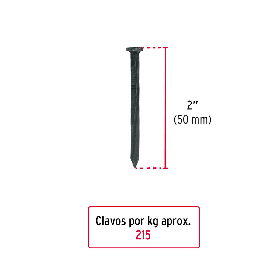 Kilo de clavos para concreto 2' negros, caja de 25 kg, FIERO Caja con 25, 44846