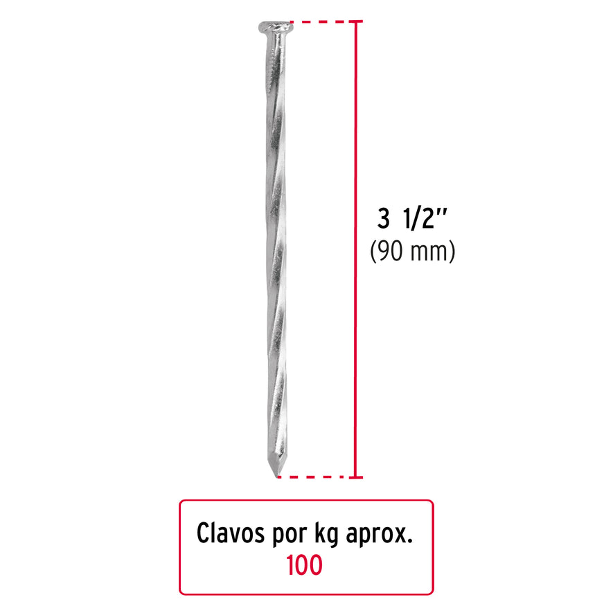 Kilo de clavos para concreto 3-1/2'galvanizado, caja de25 kg Caja con 25, 44835