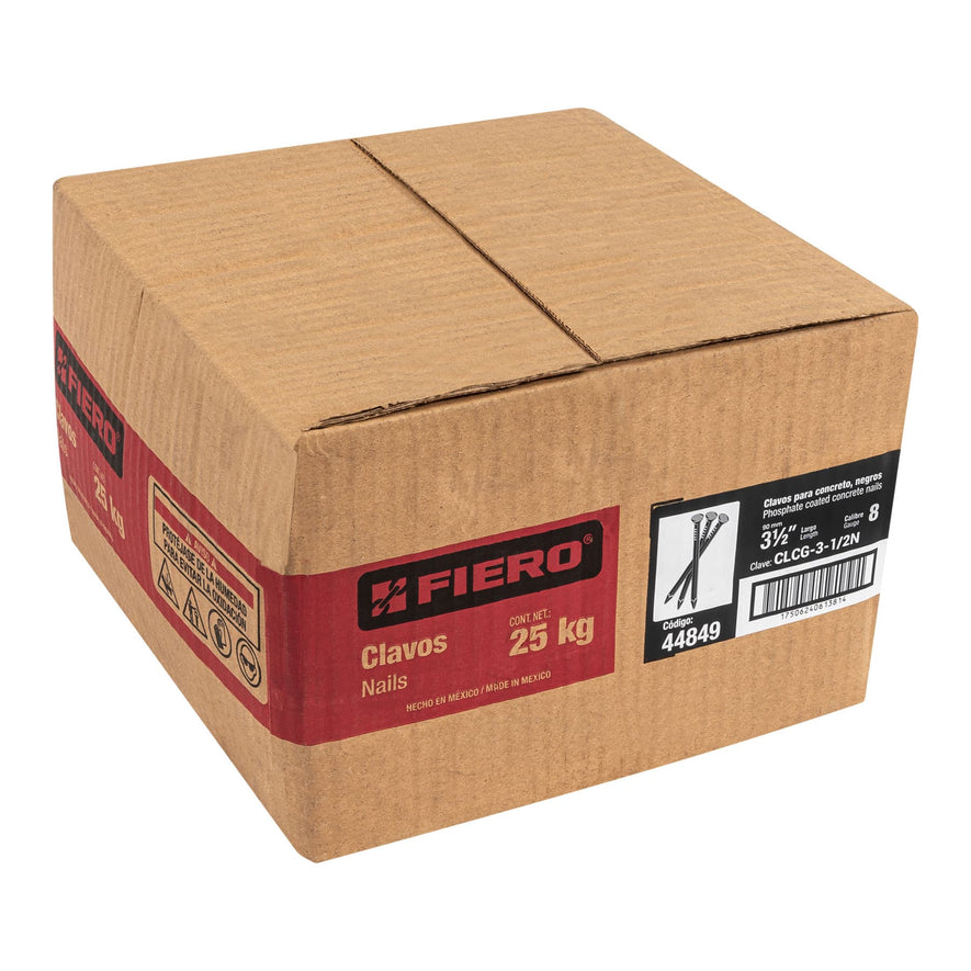 Kilo de clavos para concreto 3-1/2' negros, caja de 25 kg Caja con 25, 44849