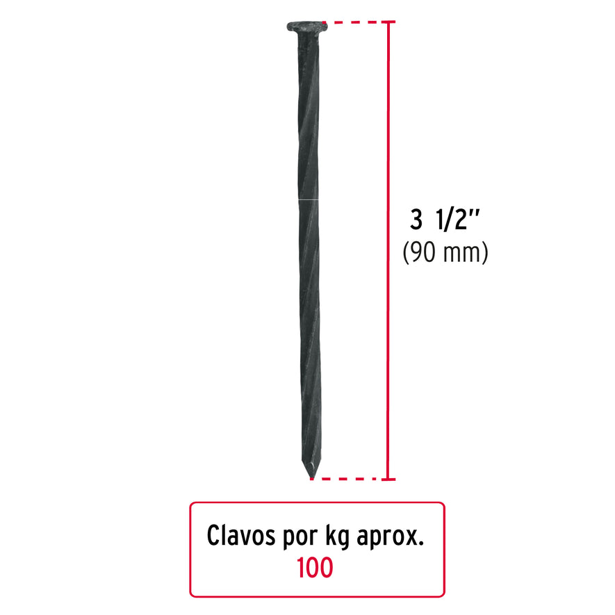 Kilo de clavos para concreto 3-1/2' negros, caja de 25 kg Caja con 25, 44849