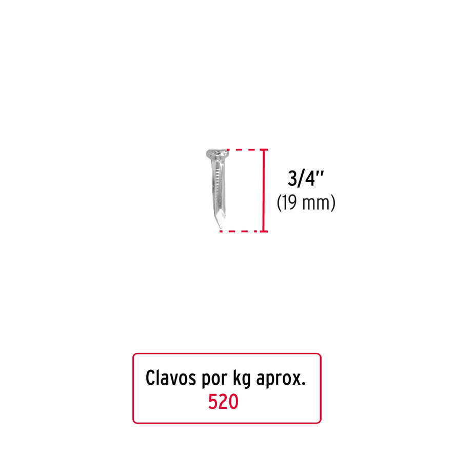 Kilo de clavos para concreto 3/4' galvanizado, caja de 25 kg Caja con 25, 44829