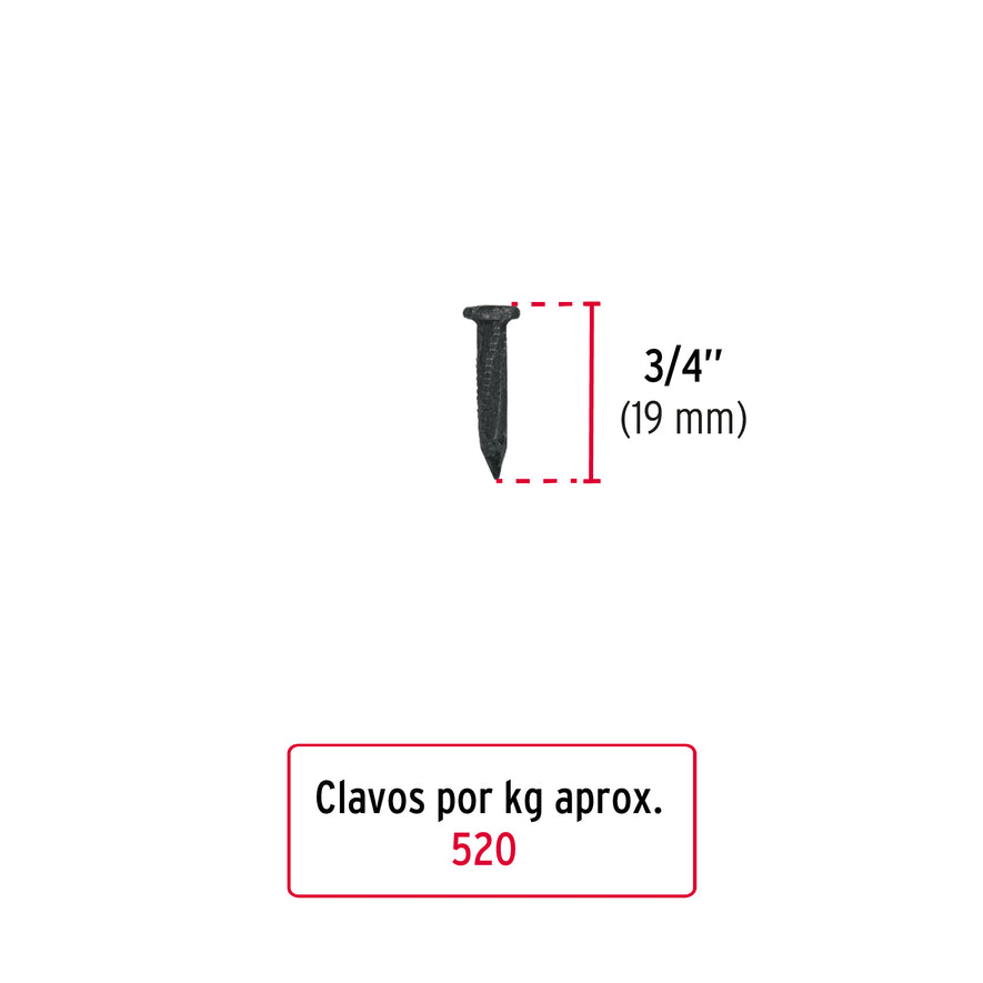 Kilo de clavos para concreto 3/4'negros, caja de 25kg, FIERO Caja con 25, 44843