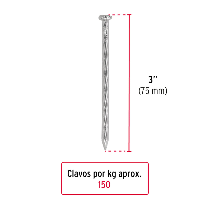 Kilo de clavos para concreto 3' galvanizado, caja de 25 kg Caja con 25, 44834