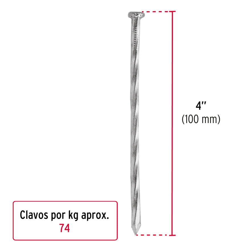 Kilo de clavos para concreto 4' galvanizado, caja de 25 kg Caja con 25, 44836