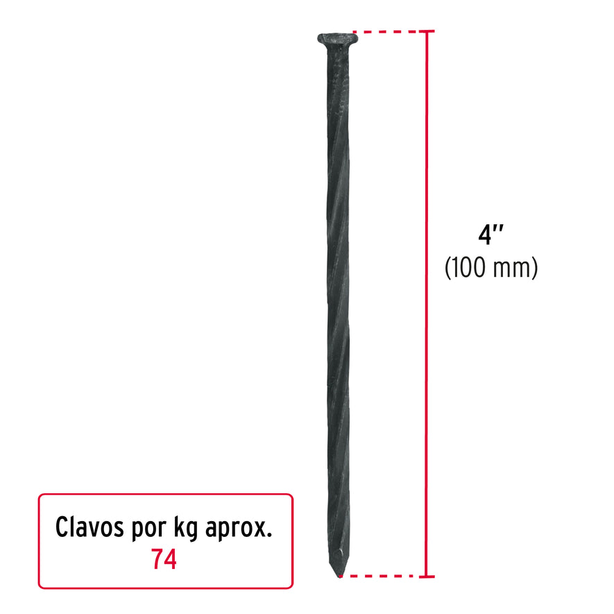 Kilo de clavos para concreto 4' negros, caja de 25 kg, FIERO Caja con 25, 44850