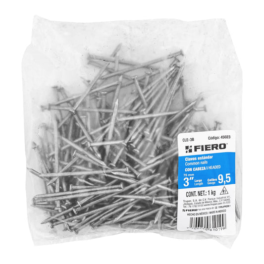 Bolsa con 1 kg de clavo estándar 3' con cabeza, Fiero Caja con 5, 45023