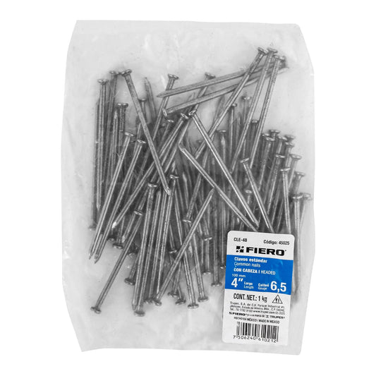 Bolsa con 1 kg de clavo estándar 4' con cabeza, Fiero Caja con 5, 45025