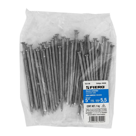 Bolsa con 1 kg de clavo estándar 5' con cabeza, Fiero Caja con 5, 45026