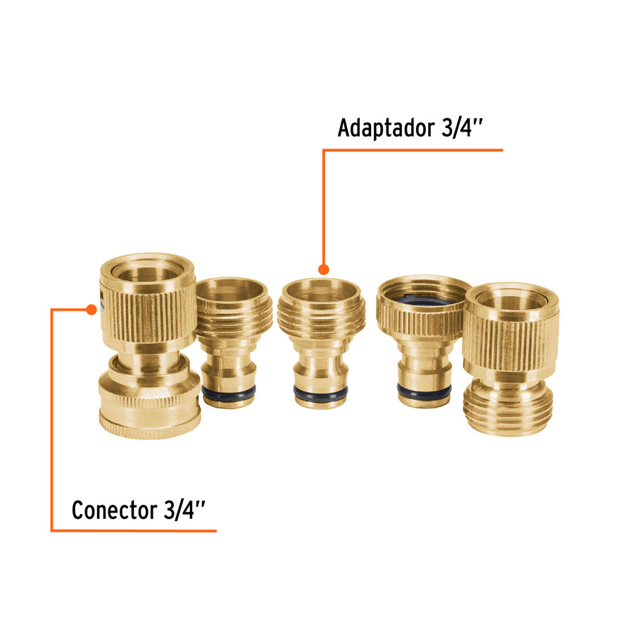 Juego de 5 conectores 3/4' rápidos de latón, sistema click Caja con 4, 101600