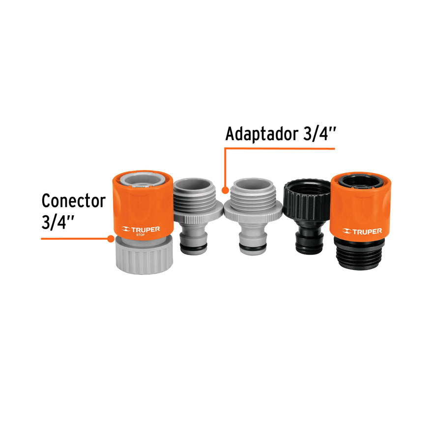 Juego de 5 conectores 3/4' rápidos de ABS, sistema click Caja con 6, 12728