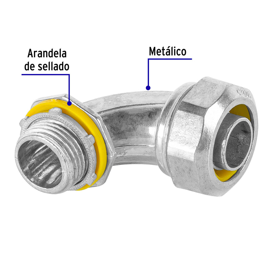 Conector curvo de 1/2' para tubo liquid tight, Volteck Caja con 10, 46933