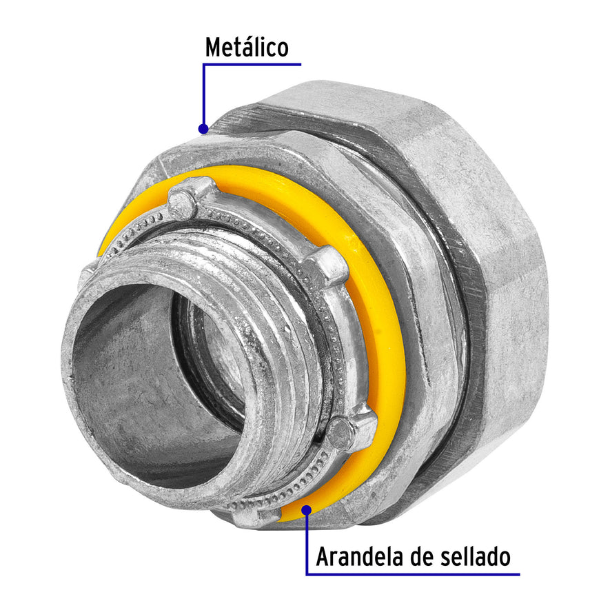 Conector recto 1/2' para tubo liquid tight, Volteck Caja con 10, 46930