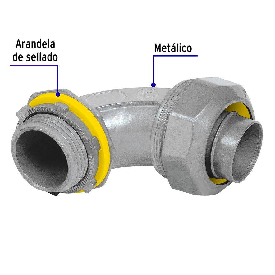 Conector curvo de 1' para tubo liquid tight, Volteck Caja con 10, 46935