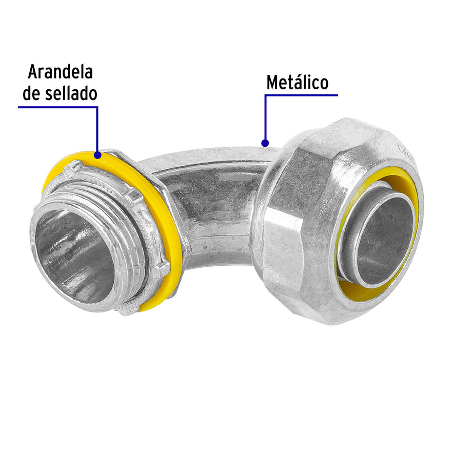 Conector curvo de 3/4' para tubo liquid tight, Volteck Caja con 10, 46934