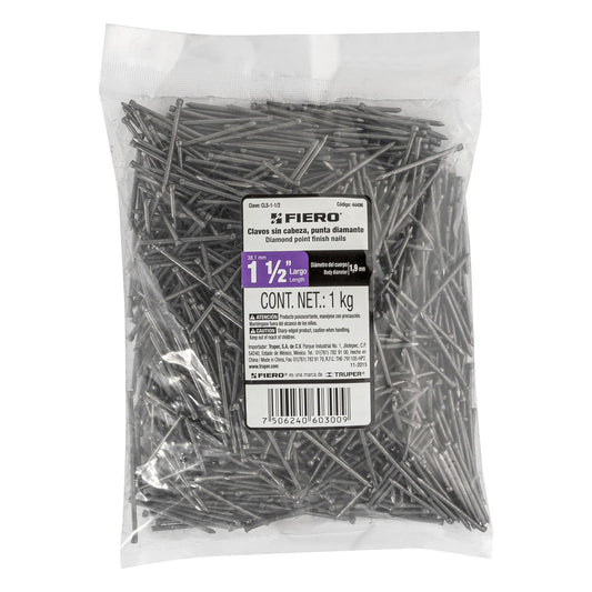 Bolsa con 1 kg de clavo estándar 1-1/2' sin cabeza, Fiero Caja con 10, 44496