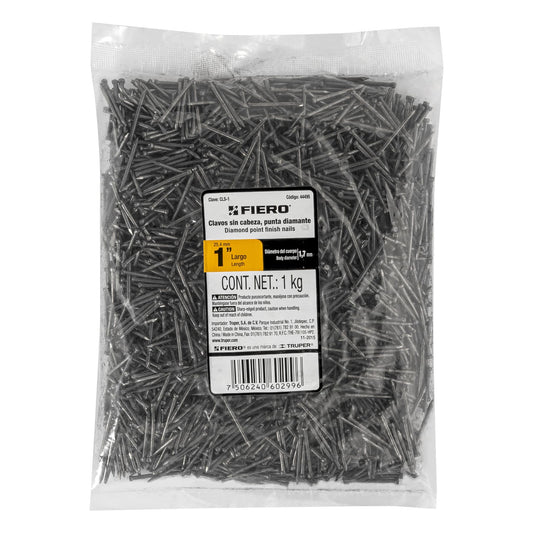 Bolsa con 1 kg de clavo estándar 1' sin cabeza, Fiero Caja con 10, 44495