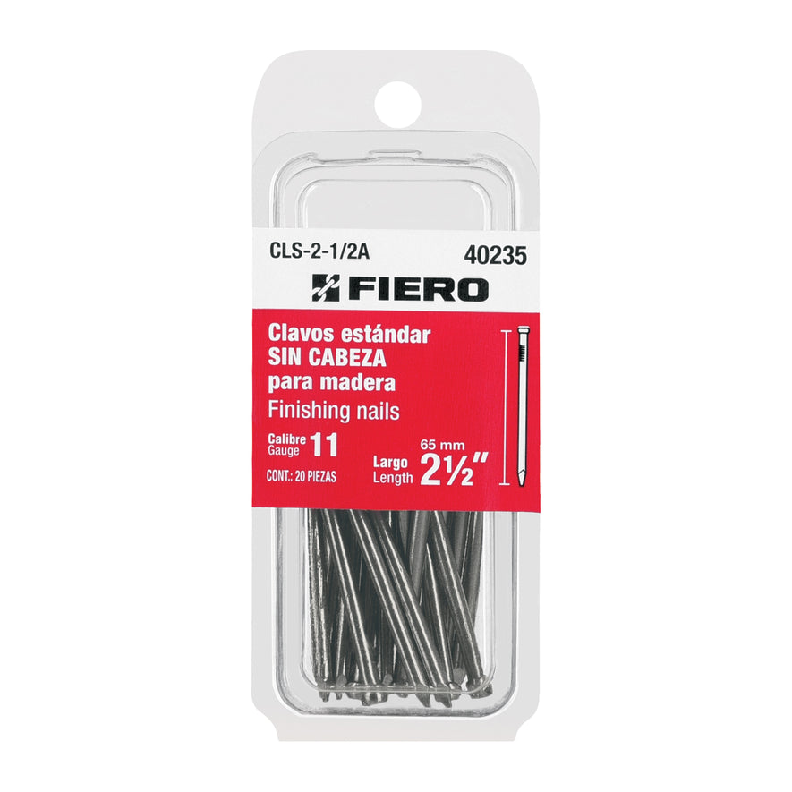 Blíster con 20 clavos estándar 2-1/2' sin cabeza, Fiero Caja con 12, 40235