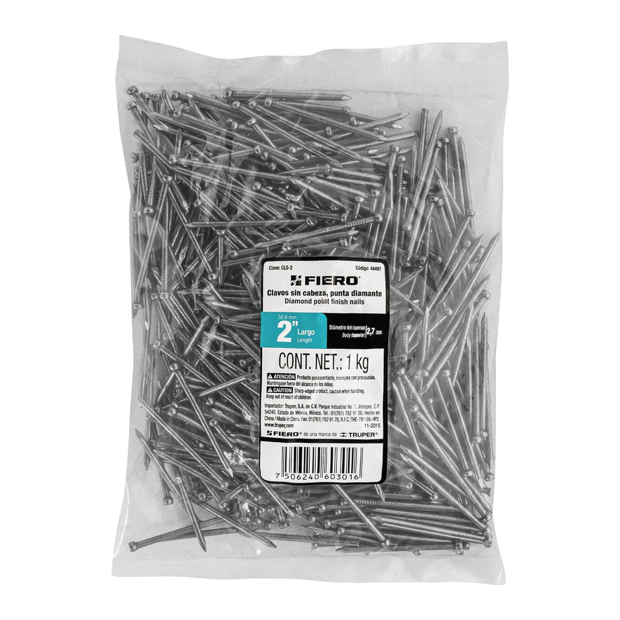 Bolsa con 1 kg de clavo estándar 2' sin cabeza, Fiero Caja con 10, 44497