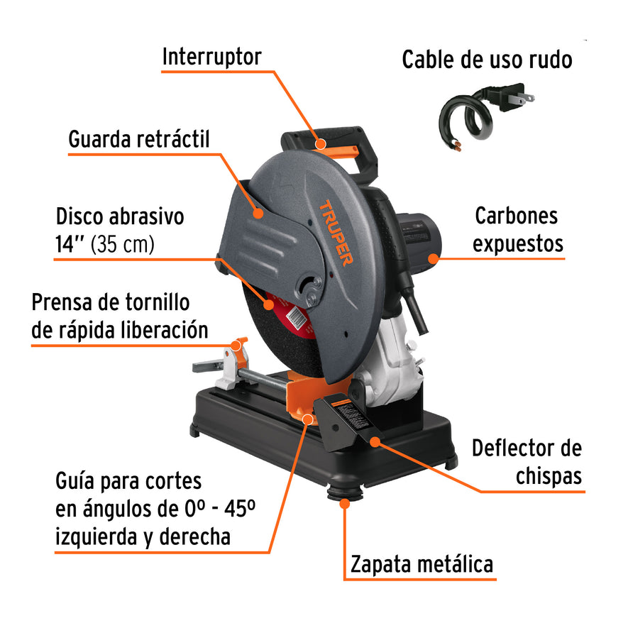 Tronzadora / cortadora de metales 14', mango en 'D', 2200 W, 11723