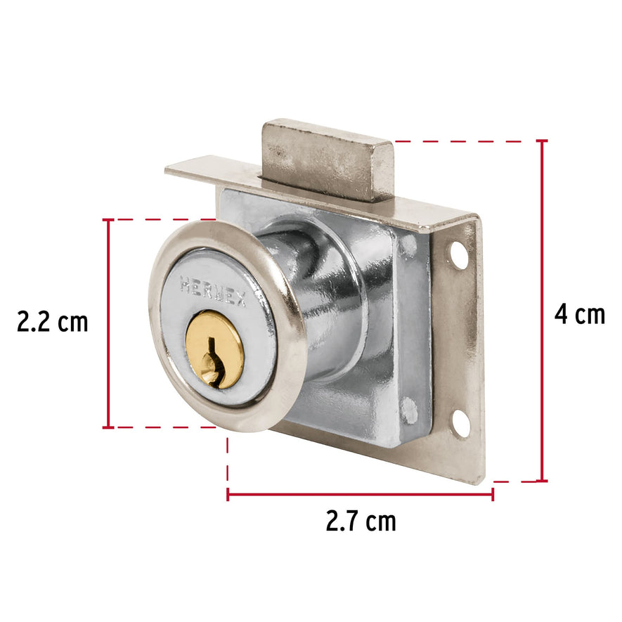 Cerradura para mueble, modelo 24, cromo, Hermex Caja con 6, 43557
