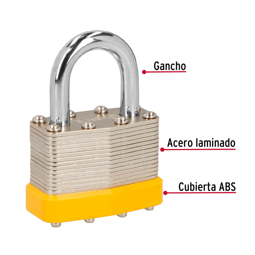 Candado laminado, 45mm, gancho corto, blister, Hermex Basic Caja con 6, 20504