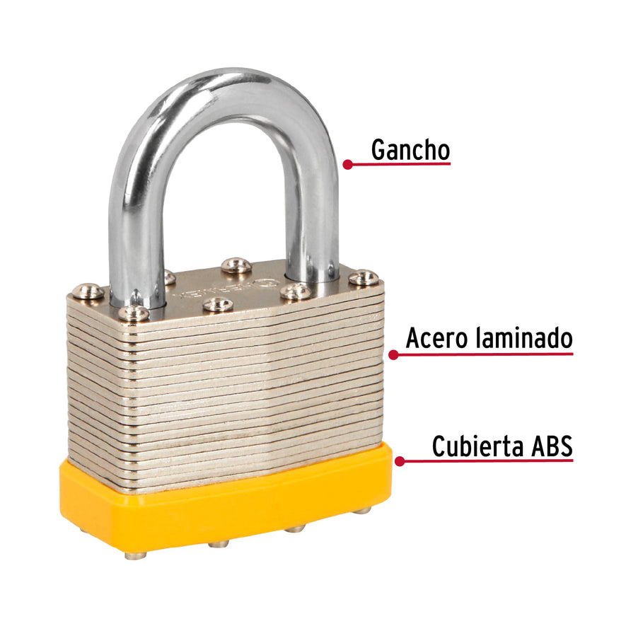 Juego de 4 candados cuerpo laminado, 50 mm, Hermex Basic Caja con 2, 20508