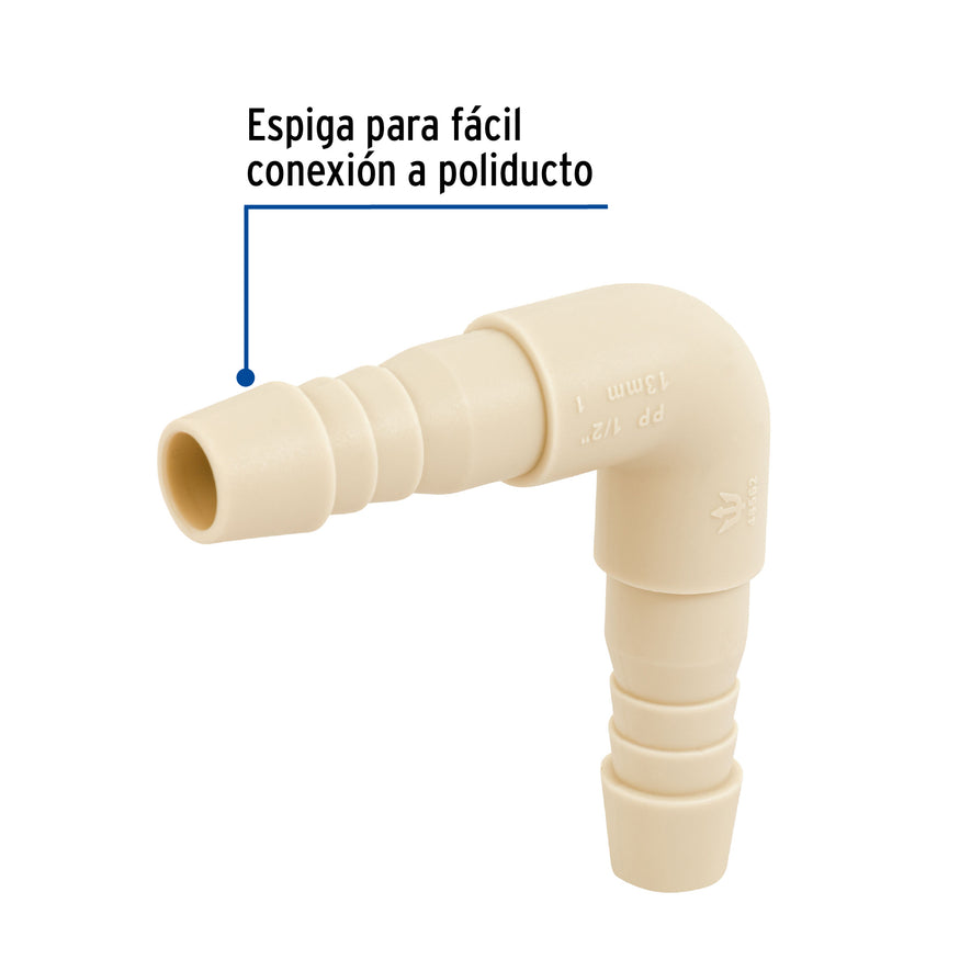 Codo 90° inserción de 1/2' de polipropileno, Foset Caja con 10, 48562