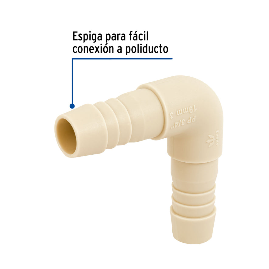 Codo 90° inserción de 3/4' de polipropileno, Foset Caja con 10, 48563