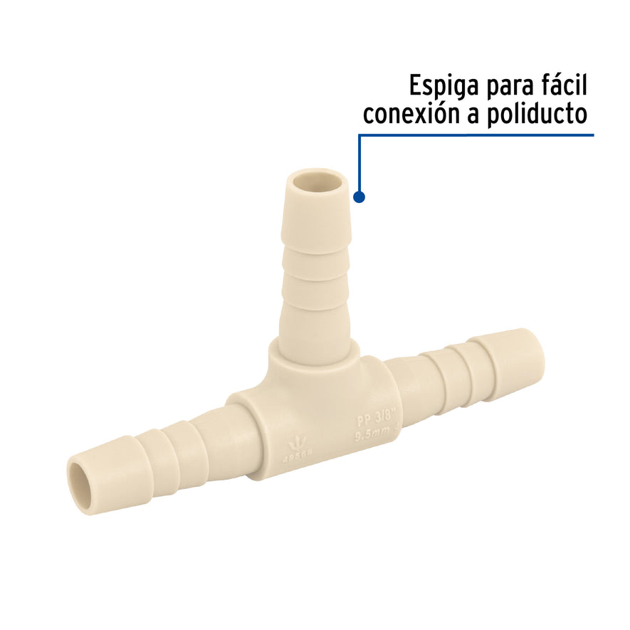 Tee inserción 3/8' de polipropileno, Foset Caja con 10, 48568