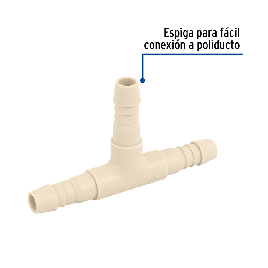 Tee inserción 1/2' de polipropileno, Foset Caja con 10, 48569
