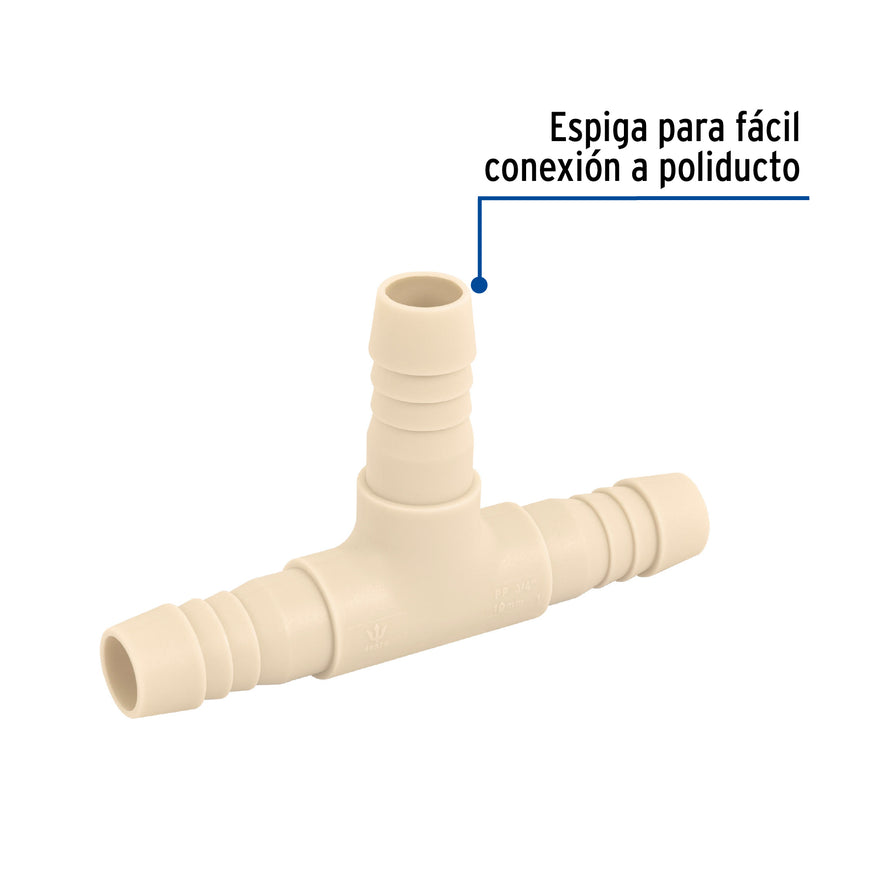 Tee inserción 3/4' de polipropileno, Foset Caja con 10, 48570