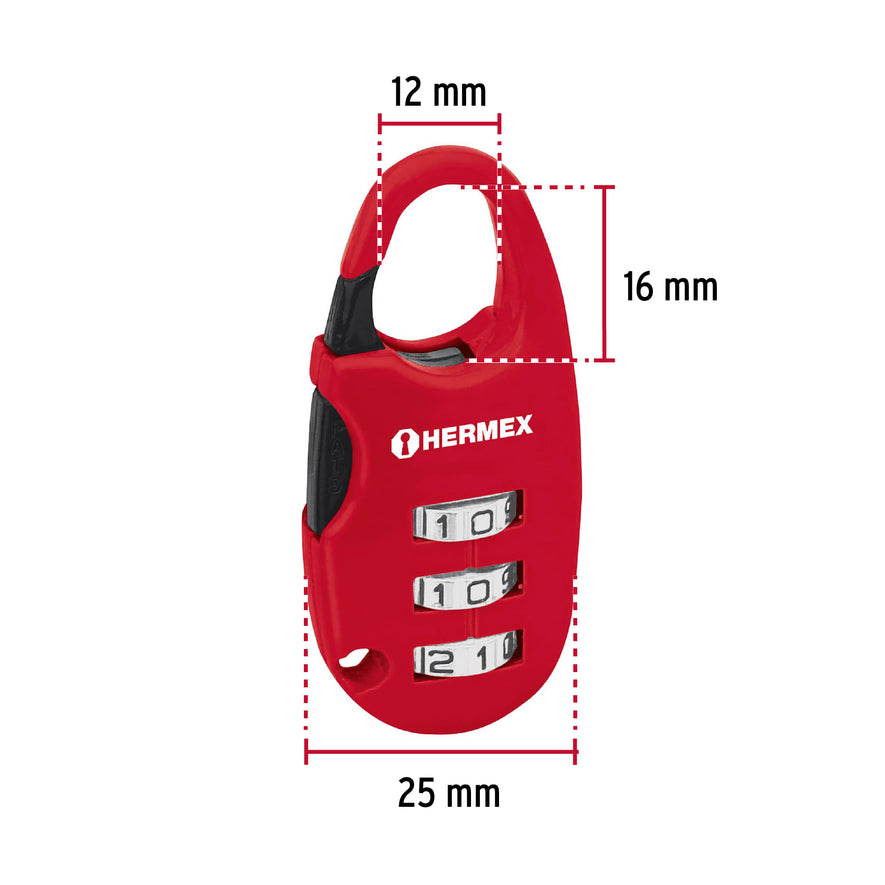 Candado maletero de combinación 25 mm, blíster, Hermex Caja con 6, 43350