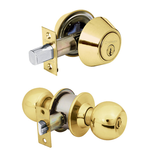 Combo cerraduras, llave-llave, latón brillante, Hemex Basic Caja con 3, 23619