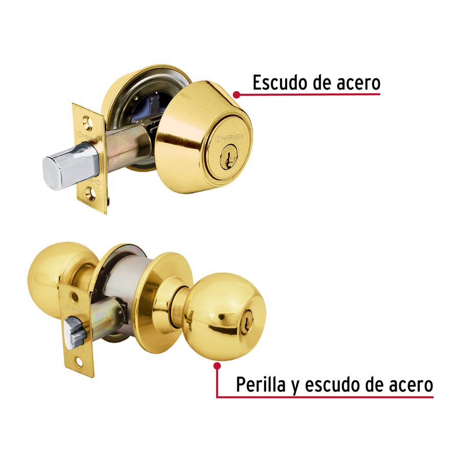 Combo cerraduras, llave-llave, latón brillante, Hemex Basic Caja con 3, 23619