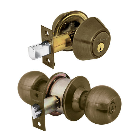 Combo cerraduras, llave-llave, latón antiguo, Hermex Basic Caja con 3, 23620